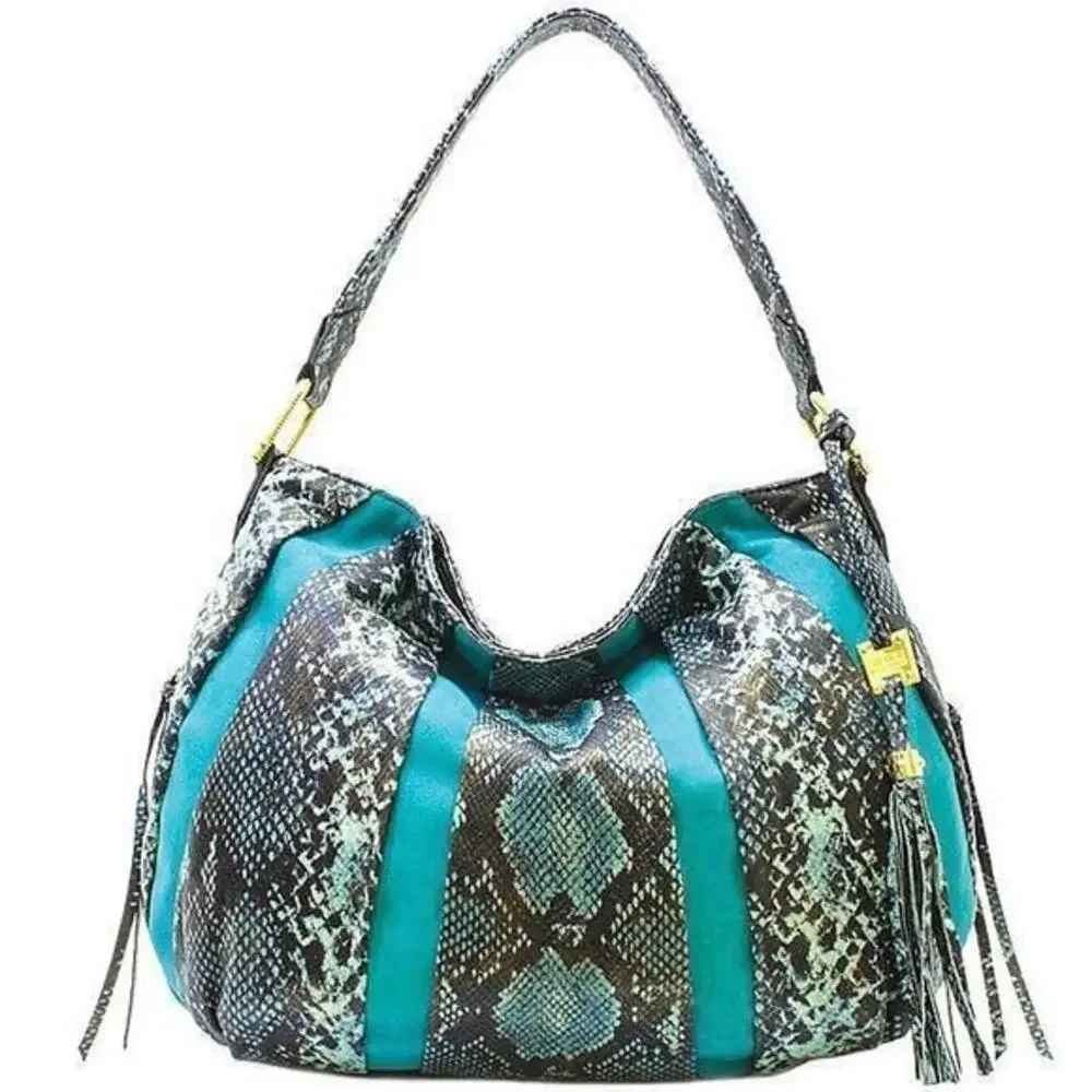 Aimee Kestenberg Tuscany Cobra Print Pebble Leather and Suede Hobo Shoulder Bag